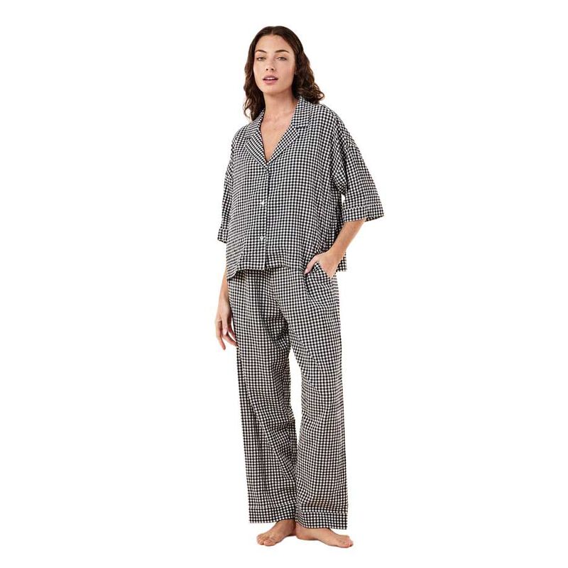 Papinelle Seersucker Gingham Ss Shirt And Fl Pant Pj image number 0